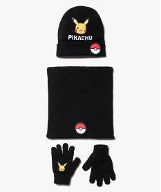 ensemble enfant 3 pieces   snood bonnet gants pikachu - pokemon noirI421201_1