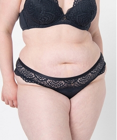 GEMO Culotte femme grande taille en dentelle et microfibre Bleu