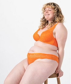 GEMO Culotte femme grande taille en dentelle et microfibre Orange