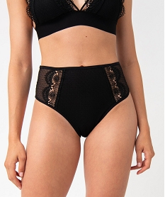 GEMO Culotte femme taille haute en dentelle Noir