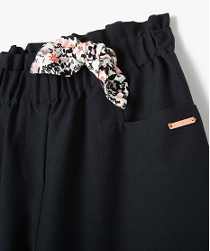 pantalon fille ample en toile avec noeud a la taille - lulucastagnette noirI514001_2