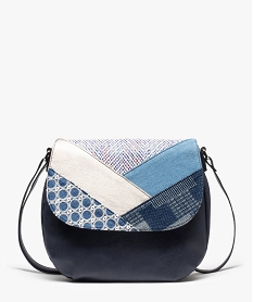 GEMO Sac besace femme à rabat patchwork bleu standard