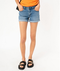 GEMO Short femme en jean avec revers cousus Gris