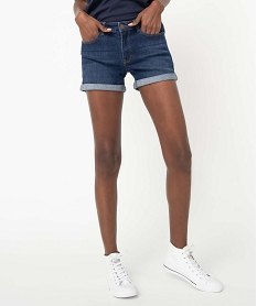 GEMO Short femme en jean avec revers cousus Bleu