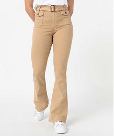 pantalon femme en toile extensible coupe bootcut beigeI639501_1