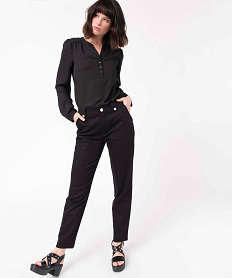 pantalon femme en toile extensible avec boutons fantaisie noirI639801_1