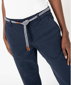 pantalon femme en coton extensible avec ceinture corde bleuI642001_2