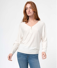 GEMO Pull col V zippé et manches chauve-souris femme Beige