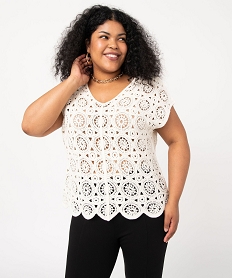 GEMO Pull femme en maille fine avec manches fantaisie Beige