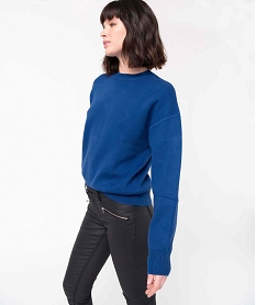 GEMO Pull femme coupe ample avec finitions pailletées Bleu