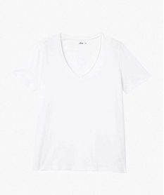 tee-shirt a manches courtes avec col v roulotte femme blanc t-shirts manches courtesI683401_4