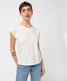 tee-shirt femme a manches courtes avec dentelle sur les epaules beige t-shirts manches courtesI685401_1