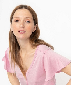 tee-shirt femme a col v et manches volantees rose t-shirts manches courtesI685601_2