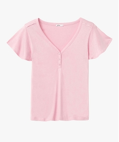 tee-shirt femme a col v et manches volantees rose t-shirts manches courtesI685601_4