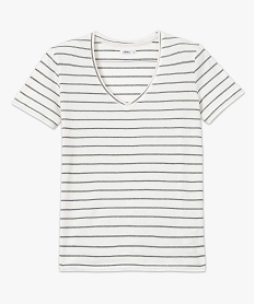tee-shirt femme imprime a manches courtes avec col v roulotte blancI686601_4