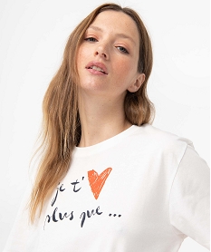 tee-shirt femme a manches courtes avec message et coeur beigeI689501_2