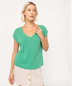 tee-shirt femme a col v et manches ultra courtes vert t-shirts manches courtesI690601_2