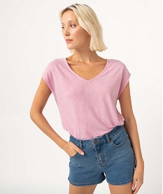 tee-shirt femme a col v et manches ultra courtes rose t-shirts manches courtesI690701_2
