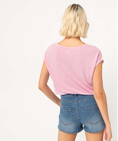 tee-shirt femme a col v et manches ultra courtes rose t-shirts manches courtesI690701_3