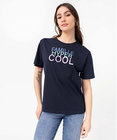 tee-shirt femme a manches courtes avec message paillete bleuI691601_1