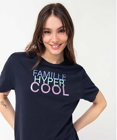 tee-shirt femme a manches courtes avec message paillete bleu t-shirts manches courtesI691601_2