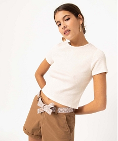 tee-shirt femme a manches courtes en maille cotelee beige t-shirts manches courtesI691701_1
