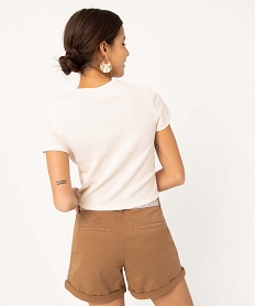 tee-shirt femme a manches courtes en maille cotelee beige t-shirts manches courtesI691701_3
