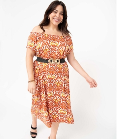 robe femme grande taille en maille extensible et col smocke orangeI704801_1