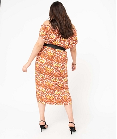 robe femme grande taille en maille extensible et col smocke orangeI704801_3
