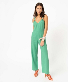 combinaison pantalon femme a bretelles contenant du lin vert combinaisons pantalonI706601_1