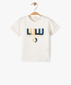 tee-shirt bebe garcon imprime avec manches courtes a revers - lulucastagnette beigeI723301_1