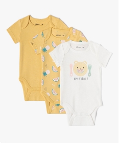 GEMO Body bébé à manches courtes et col US à motif fruits (lot de 3) Jaune