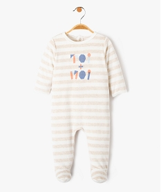 GEMO Pyjama bébé en velours rayé avec ouverture pont-dos Beige