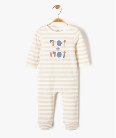 GEMO Pyjama bébé à rayures avec inscription sur le buste Beige