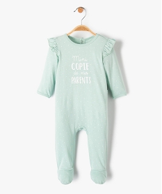 GEMO Pyjama bébé fille fermeture pont dos avec volants sur les épaules Vert