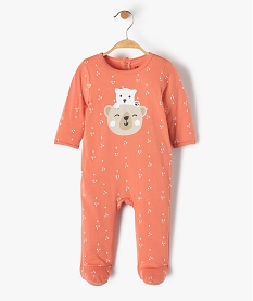 GEMO Pyjama bébé en jersey à pont-dos pressionné et motif ours Orange