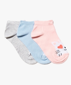 GEMO Chaussettes fille ultra courtes à motifs animaux (lot de 3) rose standard