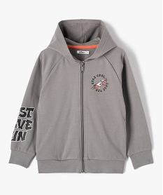 GEMO Sweat garçon à capuche zippé avec inscription sur une manche Gris