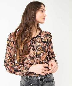 blouse femme en voile imprime avec finitions elastiques imprime chemisiersI879901_2