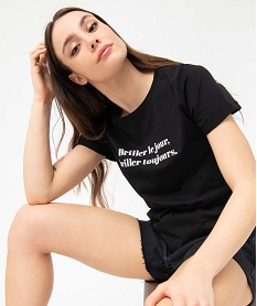 tee-shirt femme a manches courtes avec message noirI887901_1