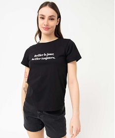 tee-shirt femme a manches courtes avec message noirI887901_2