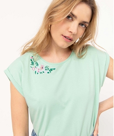 tee-shirt femme a manches courtes a revers et coupe loose vert t-shirts manches courtesI895901_2
