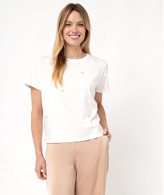 tee-shirt oversize avec perles brodees femme beige t-shirts manches courtesI941201_3
