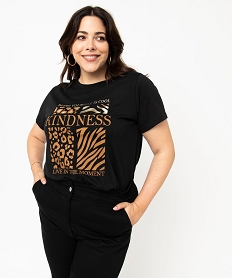 GEMO Tee-shirt à manches courtes avec message positif femme grande taille Noir