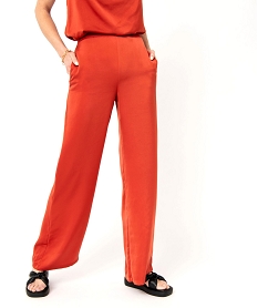 GEMO Pantalon large et fluide taille haute en satin femme Orange