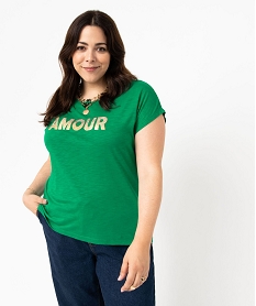 tee-shirt a manches courtes avec message femme grande taille vert tee shirts tops et debardeursI954601_1