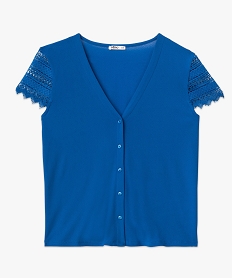 tee-shirt boutonne a manches courtes en dentelle femme bleuI955301_4