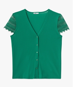 tee-shirt boutonne a manches courtes en dentelle femme vert t-shirts manches courtesI955401_4