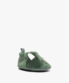 chaussons de naissance en velours avec details rhinoceros vert chaussures de naissanceI970701_1