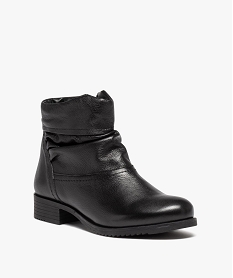 boots femme confort dessus en cuir uni et plisse noir standard bottines bottesJ024401_2